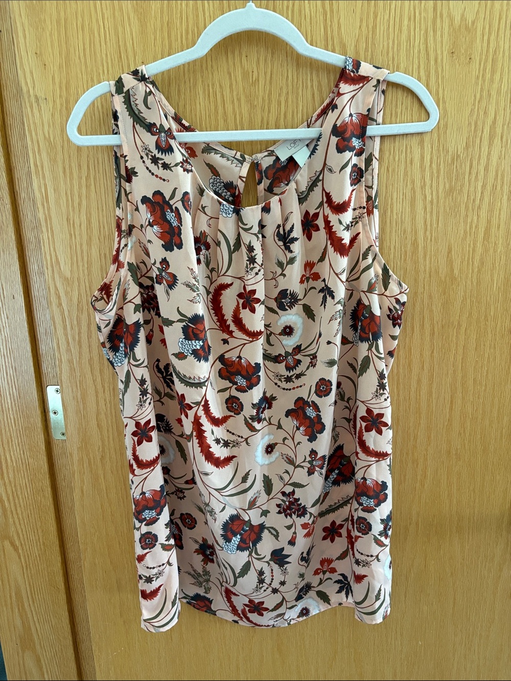 LOFT Blush Floral Tank with Red and Blue Print